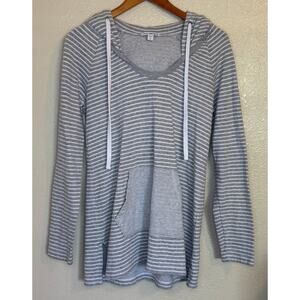 Standard James Perse Hoodie Women Small Gray Striped Kangaroo Pocket Minimalist